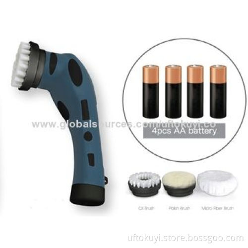 Cordless shoe polisher, home use for leather and shoe and furniture care, 3 interchangeable brushes